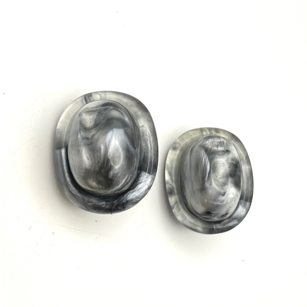 Dominique Denaive Grey Marbled Resin Oval Clip On Statement Earrings French